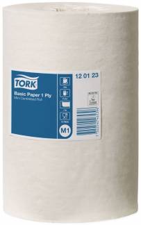 Aft&oslash;rringspapir Tork Basic M1 Mini 1-lags hvid 120m 11rl