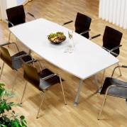 Konferencebord Consensus, Hvid 2000x900 mm b&Atilde;&yen;dformet, Alugr&Atilde;&yen; understel