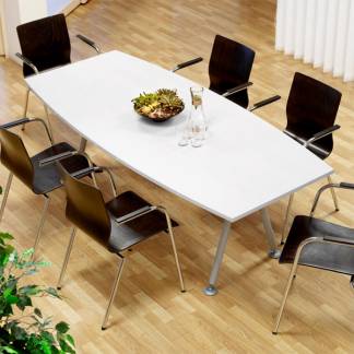Konferencebord Consensus, Hvid 2000x900 mm b&Atilde;&yen;dformet, Alugr&Atilde;&yen; understel