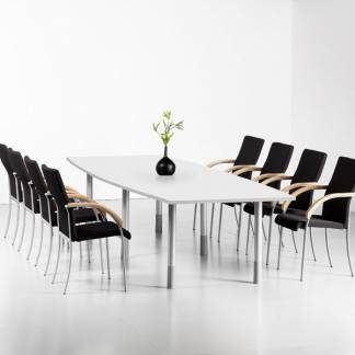 Konferencebord Consensus, Hvid 2800x1000 mm b&Atilde;&yen;dformet, Alugr&Atilde;&yen; understel