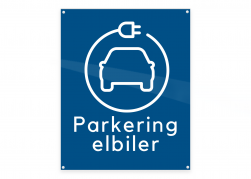 Skilt "Parkering Elbiler" 20x25 cm m/monteringshuller, aluminium blå