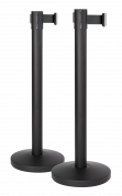 Securit® BUDGET RETRACTABLE afspærringssæt, 2 stolper med 2m sort udtræk og fod/base, sort
