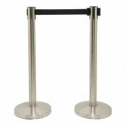 Securit® BUDGET RETRACTABLE afspærringssæt, 2 stolper med fod/base og 2 m sort udtræk, krom