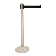Securit® RETRACTABLE Afspærringstolpe med fod/base og 2m sort udtræksbånd, stål