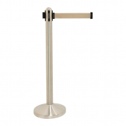 Securit® RETRACTABLE afspærringstolpe med fod/base og 2m gråt udtræksbånd, stål