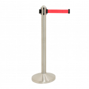 Securit® RETRACTABLE afspærringstolpe med fod/base og rødt udtræksbånd, stål