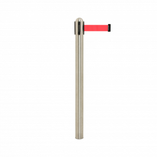 Securit® RETRACTABLE afspærringstolpe med 2m rødt udtræksbånd, uden fod/base, stål