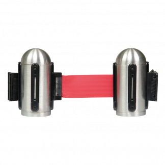 Securit® RETRACTABLE Afspærringsbånd -vægbeslag med 2m rødt udstræksbånd, stål